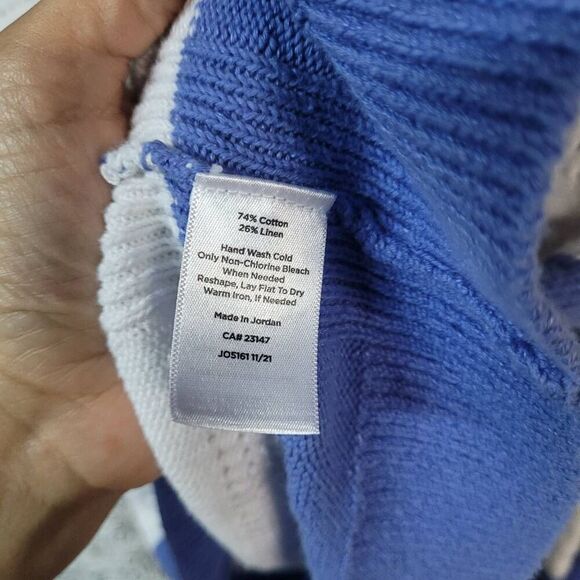 Talbots linen blend crochet button front cardigan office chic Striped nautical M - Picture 7 of 9